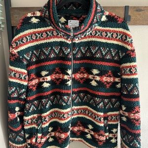 Frontgate Women's Sherpa Teddy Jacket in Green Multi